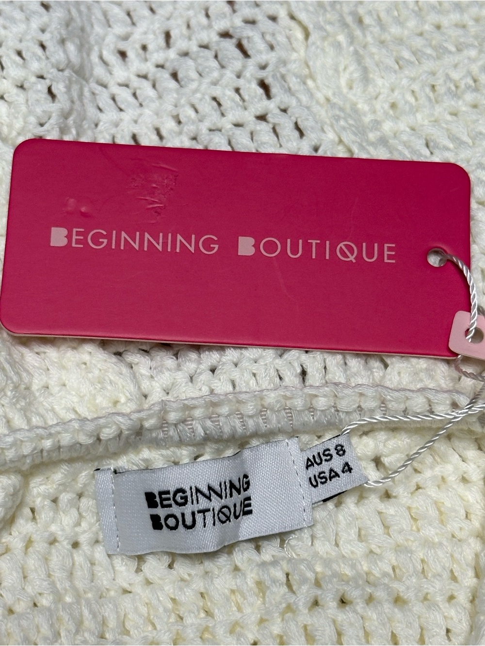 Beginning Boutique White Crochet Halter Maxi Dress with Ring Cutout - Picture 9 of 11